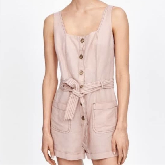 Zara linen cotton playsuit one piece romper xs - Picture 3 of 14